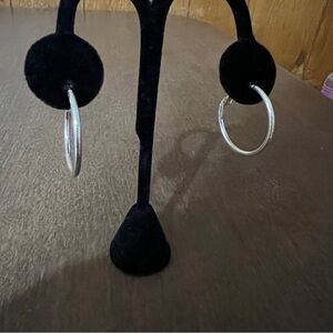 Pair Of 1" Silver Tone Hoop Earrings Vintage